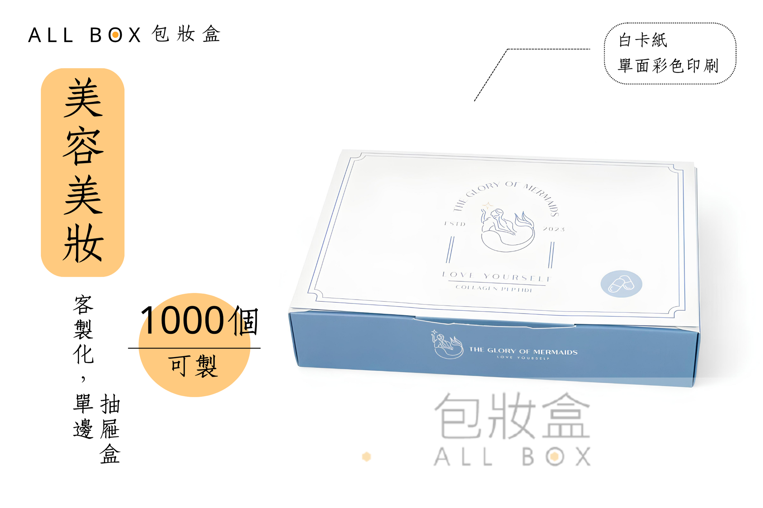 《美容美妝愛用包裝》人魚之光面膜單邊抽屜盒